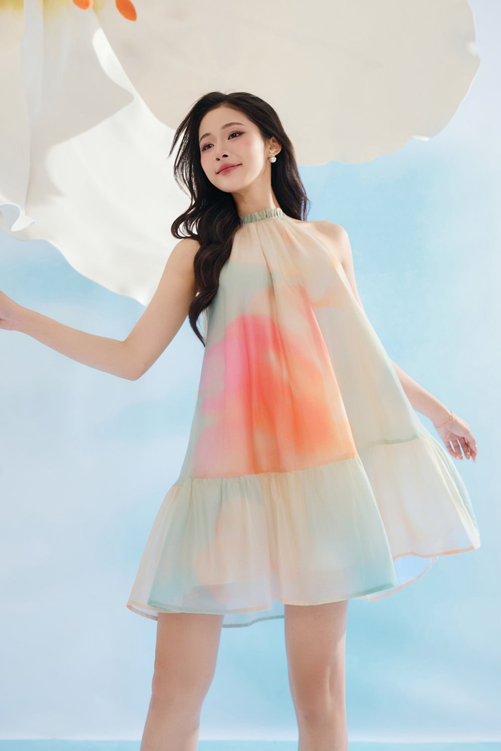 June Halter Flare Mini Dress in Radiant Spring