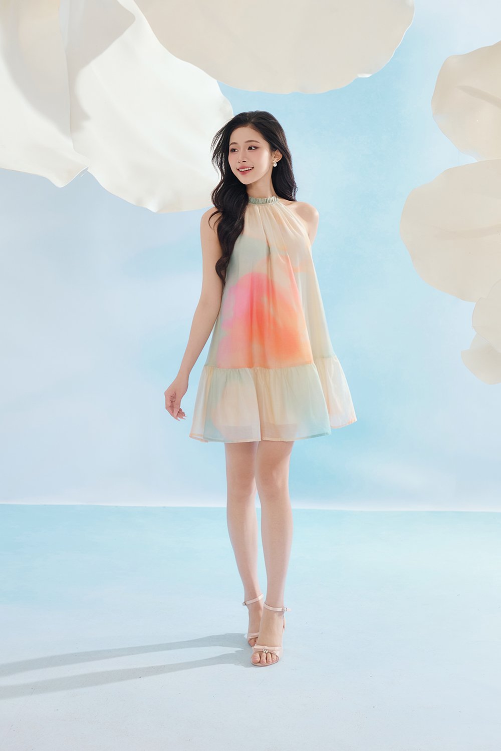 June Halter Flare Mini Dress in Radiant Spring