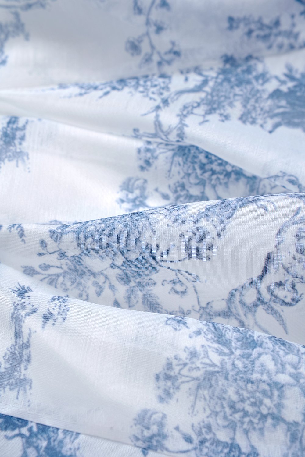 Leni Padded Ribbon Tie Gusset Top in Blue Toile de Jouy