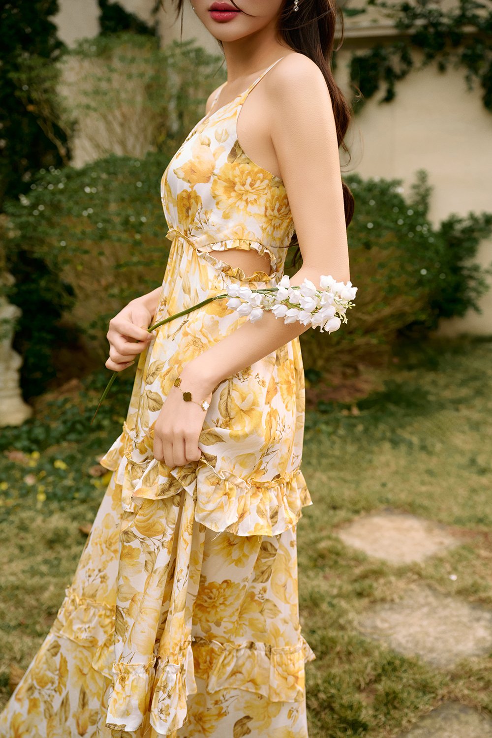 Lira V-neckline Cut Out Maxi Dress in Sunveil Bloom