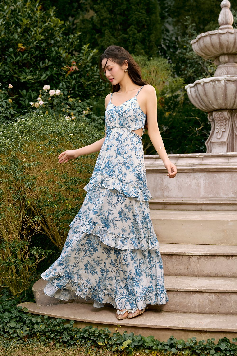 Lira V-neckline Cut Out Maxi Dress in Willowlight