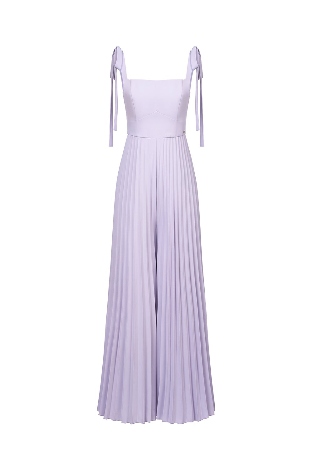 No&eacute;mie Padded Chiffon Ribbon Straps Pleated Jumpsuit in French Lilac