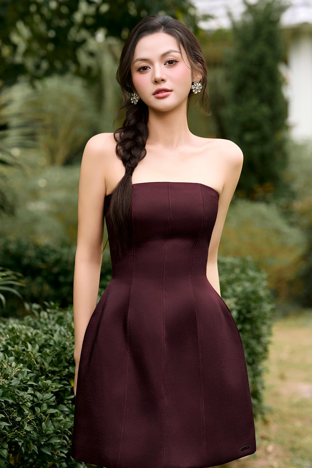 Seraphine Padded Tube Mini Dress in Pinot Noir