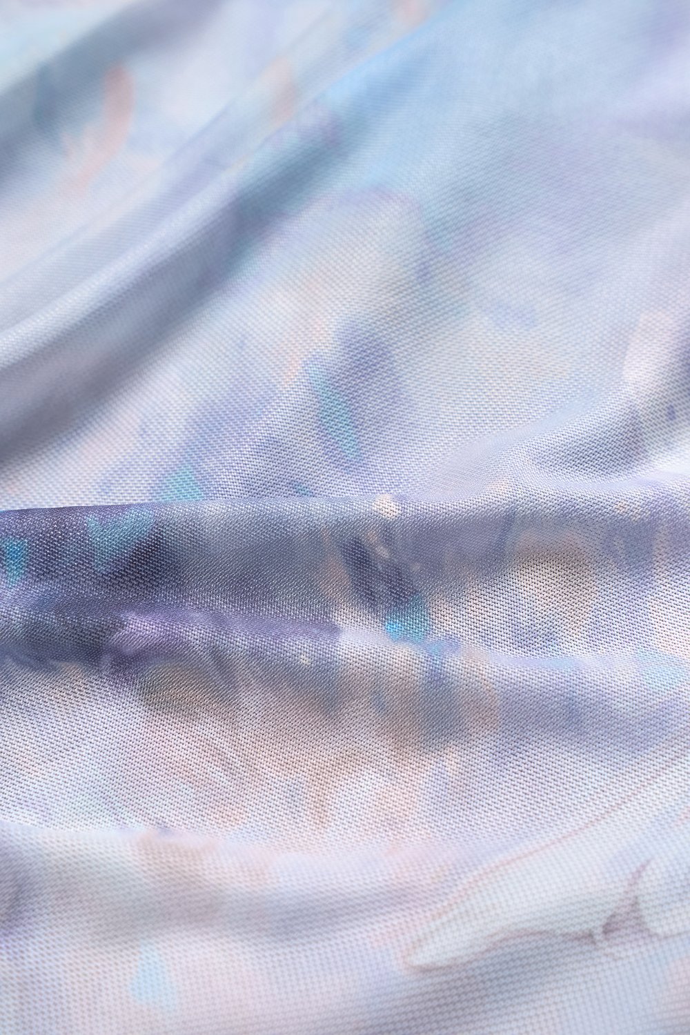 Vega Padded Ruched Mesh Midi Dress in Sky Flutter Gouache