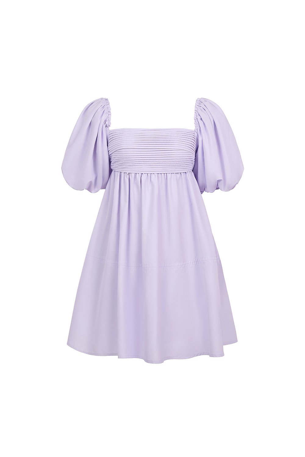 Xena Padded Puff Sleeves Pleated Mini Dress in Lilac Haze