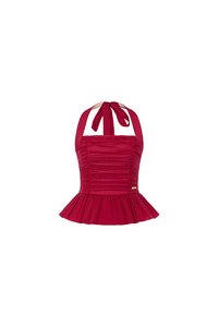 Anya Padded Ribbon Tie Halter Peplum Top in Cherry Red