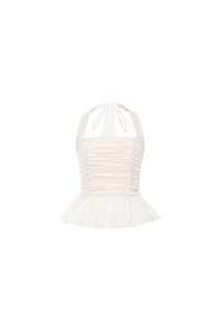 Anya Padded Ribbon Tie Halter Peplum Top in Iconic White