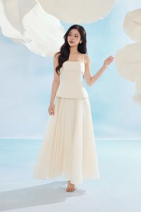 Astra Padded Straight Neckline Contrast Maxi Dress in Crem&eacute;