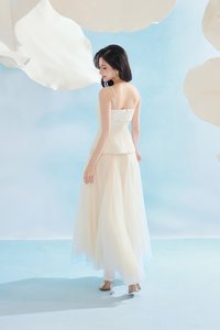 Astra Padded Straight Neckline Contrast Maxi Dress in Crem&eacute;