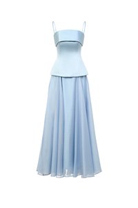 Astra Padded Straight Neckline Contrast Maxi Dress in Frost Blue