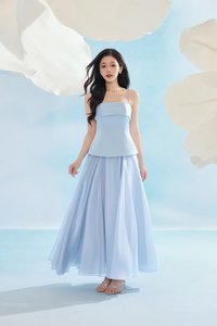 Astra Padded Straight Neckline Contrast Maxi Dress in Frost Blue
