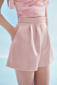 Aviva Sateen Pleated High Waist Shorts in Cherry Blossom