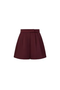 Aviva Sateen Pleated High Waist Shorts in Pinot Noir