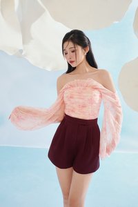 Aviva Sateen Pleated High Waist Shorts in Pinot Noir