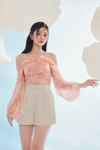 Aviva Sateen Pleated High Waist Shorts in Taupe Champagne