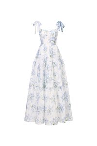 Belle Removable Ribbon Straps Bustier Tiered Maxi Dress in Fleurison Ciel