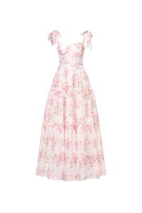 Belle Removable Ribbon Straps Bustier Tiered Maxi Dress in Fleurison Ros&eacute;e