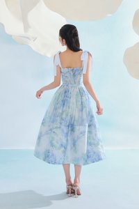 Calypso High Waist Midi Skirt in Blue Po&eacute;me
