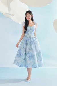 Calypso High Waist Midi Skirt in Blue Po&eacute;me