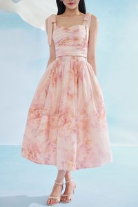 Calypso High Waist Midi Skirt in Feather Pink Po&eacute;me