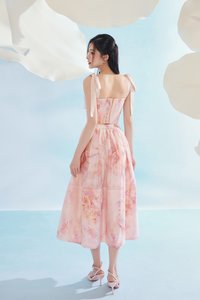 Calypso High Waist Midi Skirt in Feather Pink Po&eacute;me