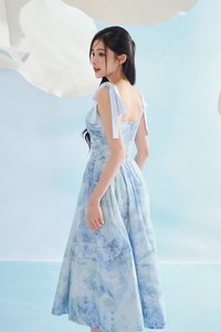 Calypso Padded Removable Ribbon Straps Crop Top in Blue Po&eacute;me