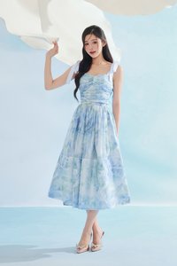 Calypso Padded Removable Ribbon Straps Crop Top in Blue Po&eacute;me