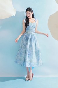 Calypso Padded Removable Ribbon Straps Crop Top in Blue Po&eacute;me