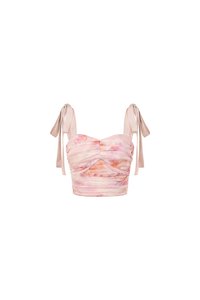 Calypso Padded Removable Ribbon Straps Crop Top in Feather Pink Po&eacute;me