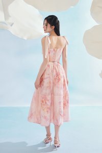 Calypso Padded Removable Ribbon Straps Crop Top in Feather Pink Po&eacute;me