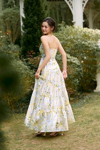 Ceres Diamond Pleated Maxi Dress in Dreaming Blue Blooms