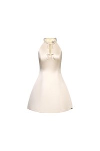 Cupid Padded Bejewelled Halter Mini Dress in Champagne