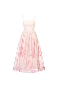 Dream Pleated Bust Soft Corset Midi Dress in Rose Watercolour Waltz