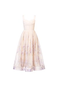 Dream Pleated Bust Soft Corset Midi Dress in Wisteria Watercolour Waltz