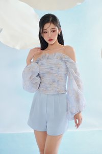Eve Padded Off Shoulder Blouson in Blue Driftbloom