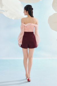 Eve Padded Off Shoulder Blouson in Blush Driftbloom