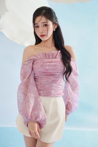 Eve Padded Off Shoulder Blouson in Purple Whisperveil