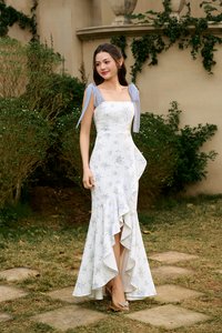 Everlee Padded Movement Maxi Mermaid Dress in Blue Blooming Bunches