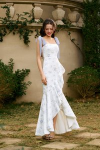 Everlee Padded Movement Maxi Mermaid Dress in Blue Blooming Bunches