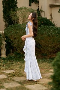 Everlee Padded Movement Maxi Mermaid Dress in Blue Blooming Bunches