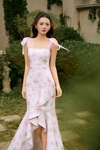 Everlee Padded Movement Maxi Mermaid Dress in Lilac Blooming Bunches