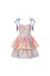 Fiona Removable Ribbon Straps Bustier Mini Dress in Blue Aurafleur
