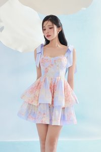 Fiona Removable Ribbon Straps Bustier Mini Dress in Blue Aurafleur