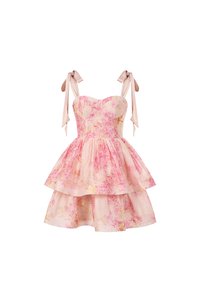 Fiona Removable Ribbon Straps Bustier Mini Dress in Blushing Aurafleur