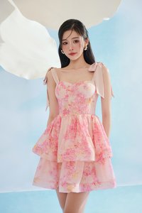 Fiona Removable Ribbon Straps Bustier Mini Dress in Blushing Aurafleur