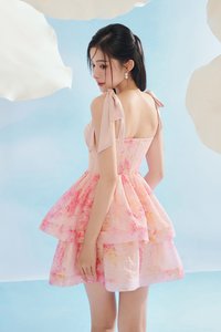 Fiona Removable Ribbon Straps Bustier Mini Dress in Blushing Aurafleur