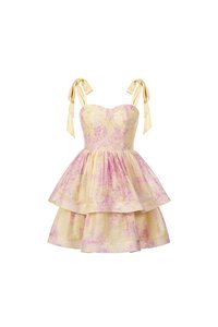 Fiona Removable Ribbon Straps Bustier Mini Dress in Sunny Aurafleur