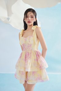 Fiona Removable Ribbon Straps Bustier Mini Dress in Sunny Aurafleur