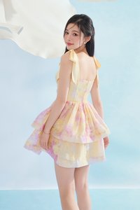 Fiona Removable Ribbon Straps Bustier Mini Dress in Sunny Aurafleur