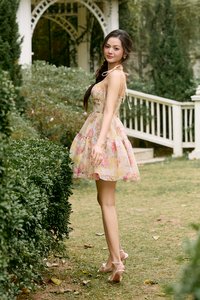 Floria Ribbon Tie Bustier Tiered Mini Dress in Yellow Lunaria